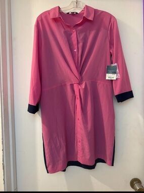 project RUNWAY Pink Tie-Front Shirt Dress with Black Trim